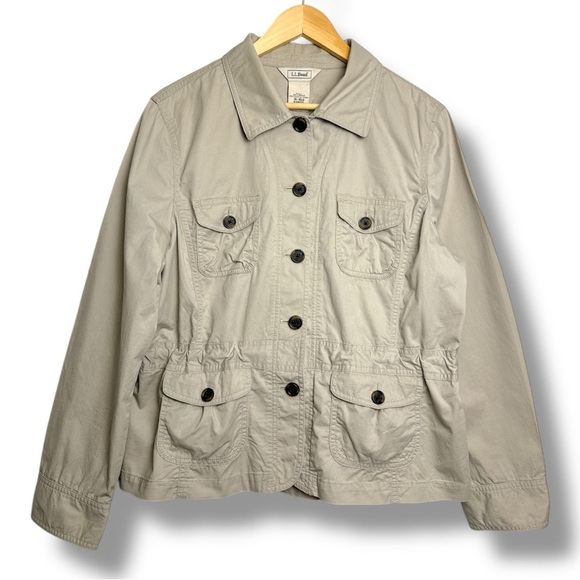 L.L. Bean Tan Utility Jacket Buttoned Cinched Waist Relaxed Fit Cotton Sz 16 - Picture 1 of 16